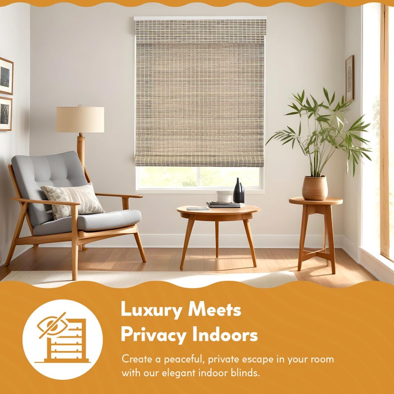 Radiance Cordless Bamboo Roman Shades for Windows - Flatweave Bamboo Blinds for Reduce Bright Light - Easy to Lift & Fold Up Window Shades - Driftwood - 35 in. W x 48 in. L - (02208870E) - Image 5